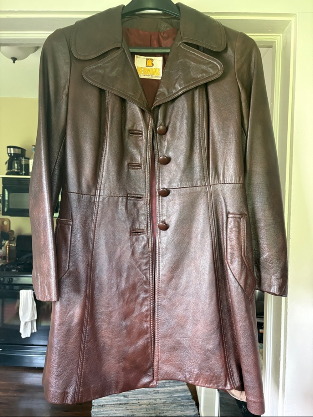 Women's Brown Leather Button-Front Coat